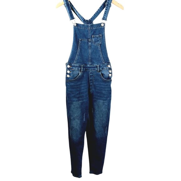 SHEIN Denim - SHEIN, Denim Overalls, Size Medium, Slightly Distressed, Crop - Ankle